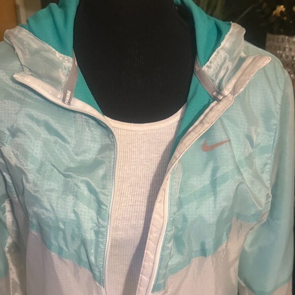 NIKE RUNNING JACKET WOMENS HOODED SHEER LIGHTWEIGHT FULL ZIP - Picture 4 of 9